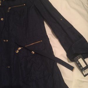 Navy Blue Rain Jacket w/Removable Hood (L) Brand New !